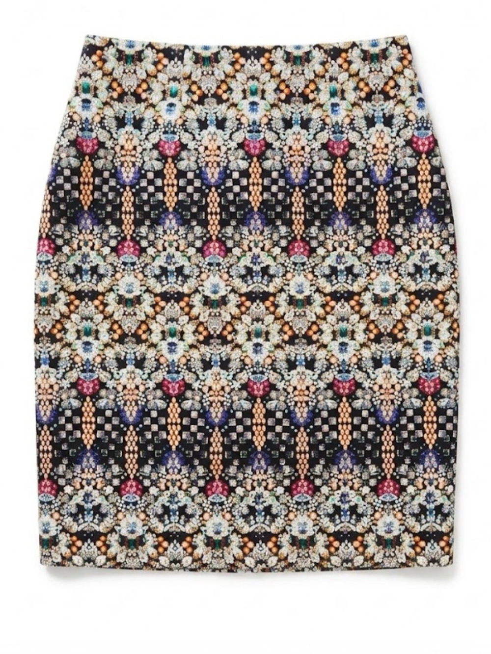 Nicole Multicolor Mosaic-Print Pencil Skirt in Black Base - Size Medium